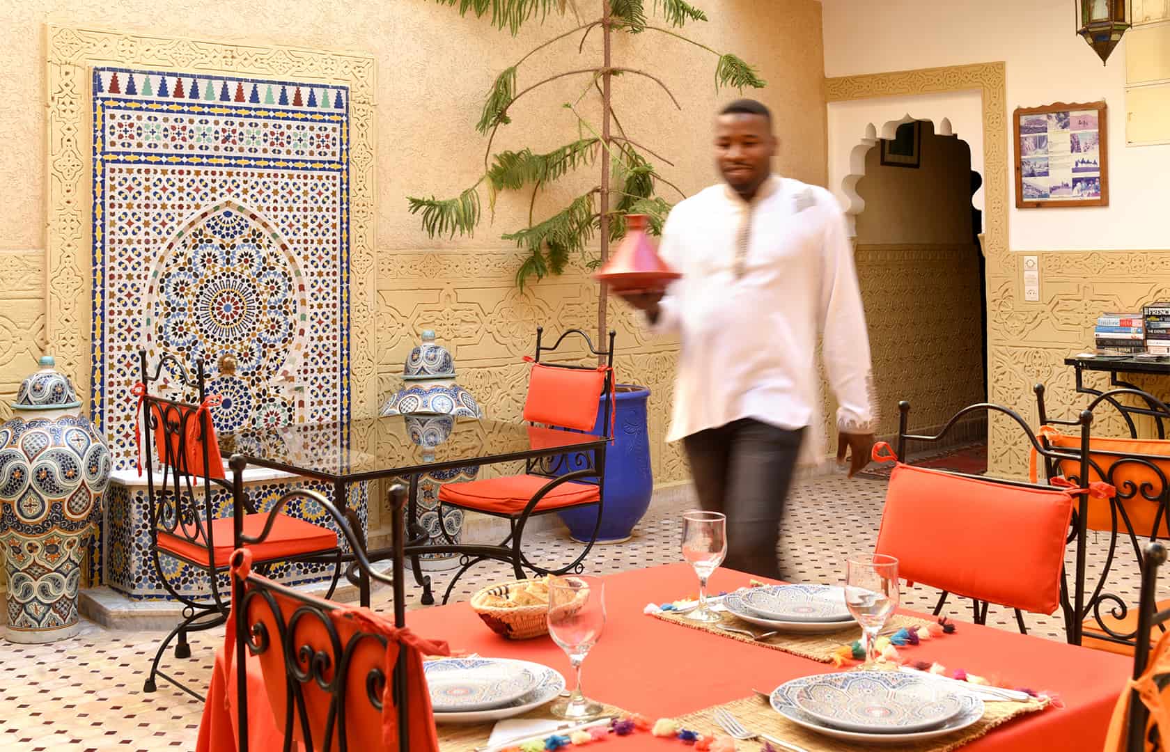 The patio set for dinner, Riad Shaden Marrakech